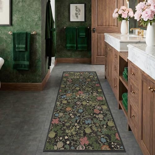 Deerly Hallway Runner Rug 2x6, Washable Kitchen Rug Non Slip, Black Green - color: Black, size: 2'x6'
