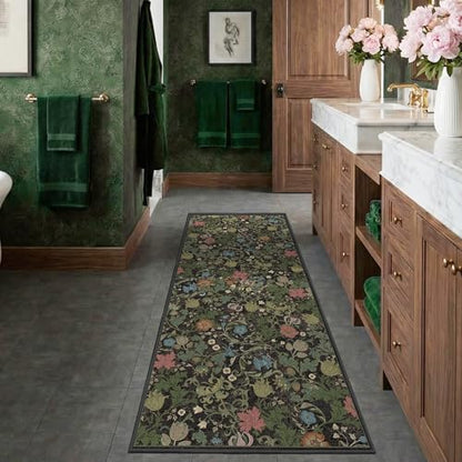 Deerly Hallway Runner Rug 2x6, Washable Kitchen Rug Non Slip, Black Green - color: Black, size: 2'x6'