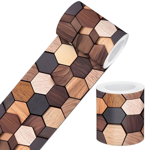 IVN Wallpaper Border Peel and Stick Wall Rustic Wood Hexagon 4x196 Inch - color: Rustic Wood Hexagon