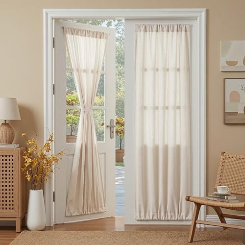 MYSKY HOME Linen French Door Curtains for Door Window 72 Inch Length 2 Panels Semi Sheer Light Filtering Curtain for Bedroom Window Glass Rod Pocket for Kitchen Dining Room, Linen, 26" Wide - color: Linen, size: 26"W x 72"L (Pack of 2)