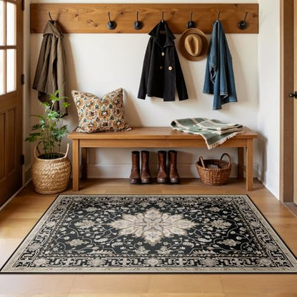 RELEANY Washable Area Rug, 3'x5', Black/Neutral - color: Black/Neutral, size: 3' x 5' (Rectangular)