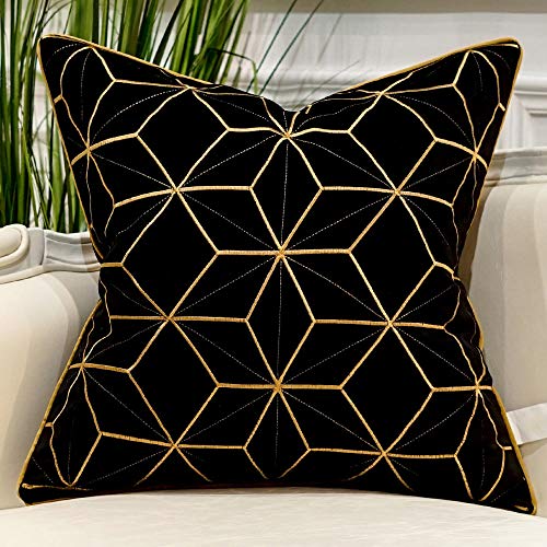 Avigers Throw Pillow Cover 18 x 18 Inch, Black Gold, Velvet, Hidden Zipper - color: Black, Gold, size: 18" x 18" (Pack of 1)