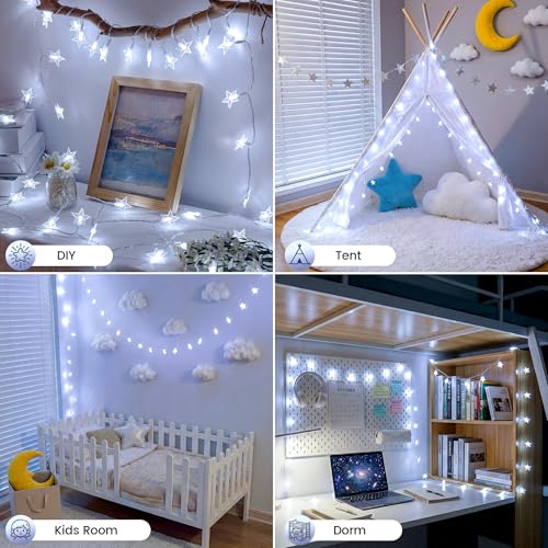 HEYFUNi White Star String Lights with Remote, 16FT USB/Battery Powered - color: White, size: 50 LED-Battery&USB