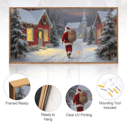 Aurlan Santa Is Coming To Town Framed Wall Art 40x20 Inch - color: Santa Claus is Coming to Town, size: 40"L x 20"W