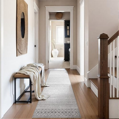 Kitchen Runners Non Skid Washable 8 Ft Long Hallway Runners Rug - color: Ivory / Gray, size: 2'6" x 8' (Runner)