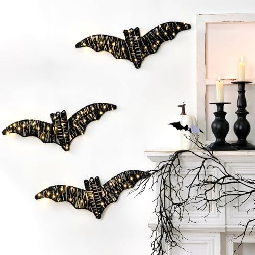 3 Pack Halloween Decorations Indoor Bat Wall Decor with Batteries Included