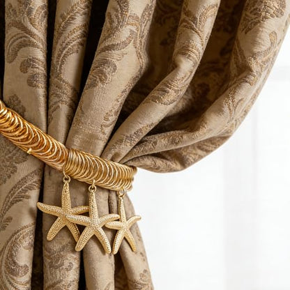 4 Pack Metal Gold Starfish Curtain Holdbacks Adjustable Tie Back Curtain Holder for Bedroom Home Office