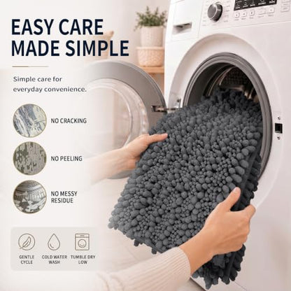 Yimobra Bathroom Rug Set 3 Piece, Super Absorbent Bath Mat Set, Dark Gray - color: Dark Gray, size: 24"x17" + 24"x20" + 30"x20"