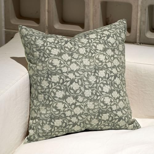 DOMVITUS Floral Pillow Covers 18x18, Throw Pillows for Couch, Floral Print Pillow Cover, Decorative Neutral Accent Throw Pillow Covers for Living Room, 1PC, Laurel Green - color: Laurel Green, size: 18" x 18" (Pack of 1)
