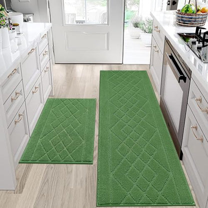 BEQHAUSE Kitchen Rugs Set of 2 Non Slip Runner, 20"x30"+20"x48", Green - color: Green, size: 20" X 30" + 20" X 48"