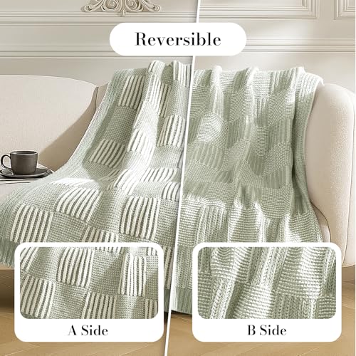Amélie Home Checkered Knit Throw Blanket for Couch, Sage Green 50"x60" - color: Checkered Sage Green, size: 50" X 60"