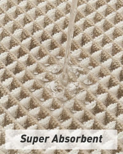 Upgraded Waffle Bath Mat Set of 2 Absorbent Bathroom Mat 17"x24" + 20"x32" - color: Brown & Cream, size: 17" x 24" + 20" x 32"