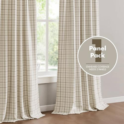 Madison Park Plaid Curtain, Fleece Lining,1 Panel, 50x84 Natural Front Tab - color: Rod Pocket & Front Tab With Button, Natural, size: 50"W x 84"L (Pack of 1)