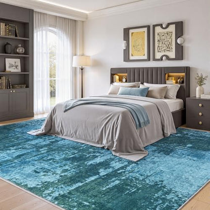 Merelax 5x7 Blue Washable Area Rug Non-Slip Faux Wool Abstract Rug - color: Blue, size: 5' x 7'(60''x84'')