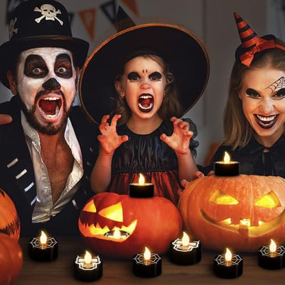 GenSwin Skull Spiderweb Halloween Flameless Candles Battery Operated Timer - color: 12-Black
