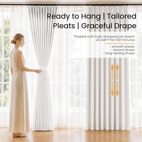 100% Blackout 90 Inch Natural Linen Pinch Pleated Curtains 2 Panels - color: Natural, size: 40"W x 90"L (Pack of 2)