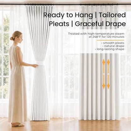 100% Blackout 90 Inch Natural Linen Pinch Pleated Curtains 2 Panels - color: Natural, size: 40"W x 90"L (Pack of 2)