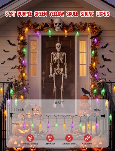 8.5FT Halloween String Lights Plug in with 10 LED Dropping Skeleton Lights - color: Dropping Skeleton Lights