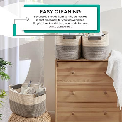 3 Pack Woven Cotton Rope Storage Basket, 15x10x9, White/Gray - color: White/Gray