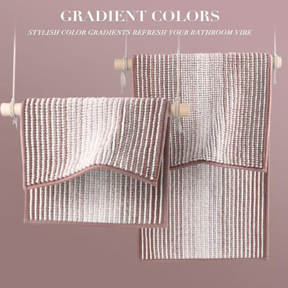 BSICPRO Bathroom Rugs Sets 2 Piece, Non Slip Striped Bath Mats, Mauve Brown - color: Mauve Brown, size: 20" x 32" Plus 16" x 24"