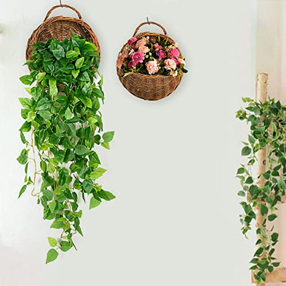 Foraineam Handmade Woven Hanging Basket, Natural Wicker Storage Basket Wall Hanging Flower Pot, Rattan Hanging Planter Container for Home Garden Wedding Wall Decorations