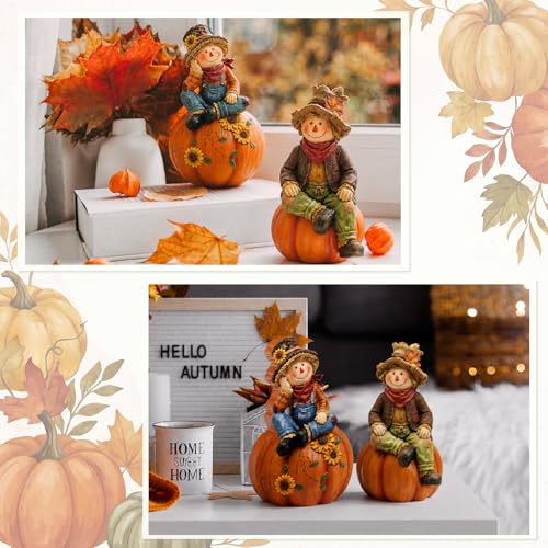 Yuntau 2 Pcs Fall Scarecrows Figurines Wooden Thanksgiving Table Decor - style: Fall Scarecrows