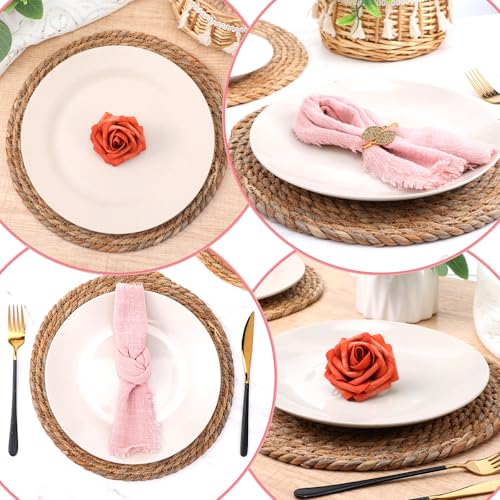 12" Set of 24 Woven Rattan Placemats, Boho Farmhouse Table Mats