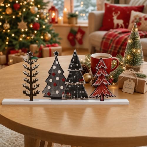 Smile Christmas Table Decor Wooden Standing Centerpieces, 4Pcs Christmas Trees Wooden Signs, Shelf Decor - style: Christmas Tree