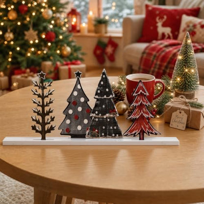Smile Christmas Table Decor Wooden Standing Centerpieces, 4Pcs Christmas Trees Wooden Signs, Shelf Decor - style: Christmas Tree
