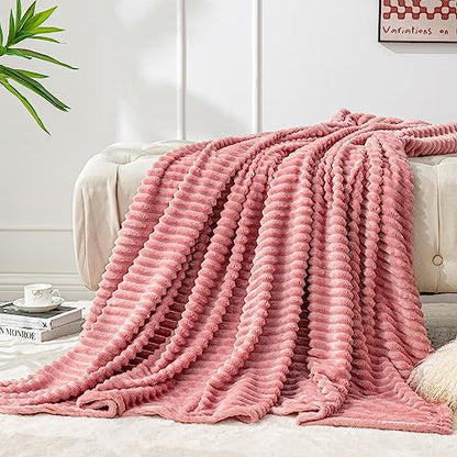 BEDELITE 3D Ribbed Jacquard Pink Fleece Twin Blanket for Couch, 60x80 Inch - color: Dusty Pink, size: Twin(60"x80")