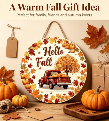 Fall Welcome Wreath Signs for Front Door, Thanksgiving Wooden Hanging Door Decorations for Outside Wall, Pumpkin Rustic Hanger for Farmhouse Outdoor Decor - color: Fall