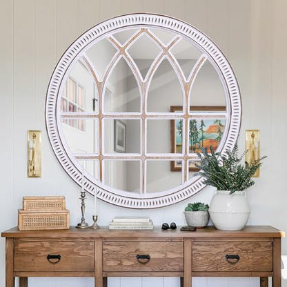 Rustic Farmhouse Round Window Mirror, 36 Inch Wood Frame Wall Mirrors - color: D - 36 in
