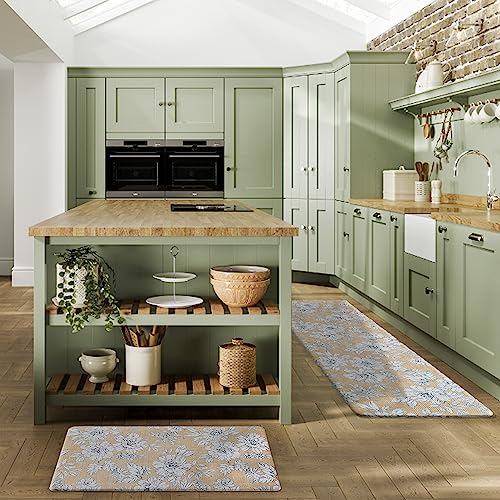 Laura Ashley - Anti-Fatigue Kitchen Mat, Iris Floral Design, Stain, Water & Fade Resistant, Cooking & Standing Relief, Non-Slip Backing, 2 Piece Set, Tawny Yellow - color: Tawny Yellow, size: 48"L x 17.5"W / 28"L x 17.5"W