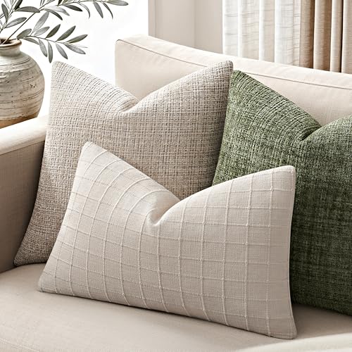 ZeeMart 2Pk Heavy Weight Artisanal Grid Pillow Covers 12x20in Neutral Beige - color: Beige, size: 20" x 12" (Pack of 2)