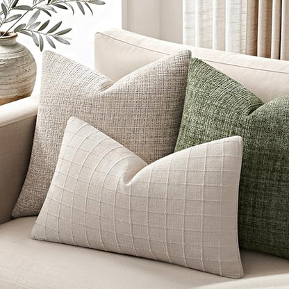 ZeeMart 2Pk Heavy Weight Artisanal Grid Pillow Covers 12x20in Neutral Beige - color: Beige, size: 20" x 12" (Pack of 2)
