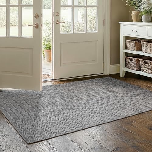 MatEssenz 3x5 ft Faux Linen Area Rug, Washable Woven Textured Carpet for Living Room Bedroom, Slip Resistant Gel Backing Indoor Accent Rug for Reading Nook Bed End, Grey - color: Grey, size: 3' x 5' (Rectangular)
