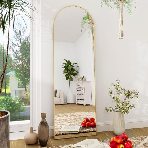 BEAUTYPEAK 59" x 16" Floor Length Arch Mirror with Aluminum Frame, Gold - color: Gold, size: 59"L x 16"W