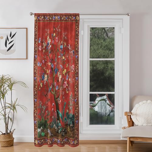 HMS Happy Memories Door Curtain, Tree of Life, 52"x84", 1 Panel - color: Red Tree