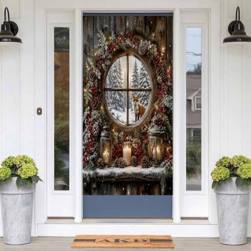 Winter Window Fox Scene Door Curtain 70 X 35.4 Inch, Privacy Door Cover Decorative Room Divider Curtain Hanging Doorway Window Panel for Bedroom Living Room Bathroom Office Home Decor - color: Winter Window Fox Scene