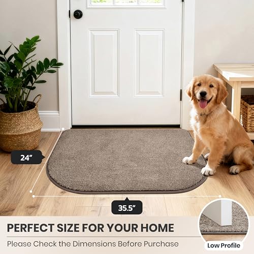 PURRUGS Dirt Trapping Door Mat, 24" x 35.5"(Half Round), Heathered Beige - color: Heathered Beige, size: 24" X 35.5" (Half Round)