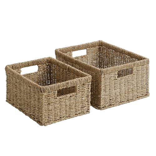 StorageWorks Wicker Storage Baskets, Natural Seagrass Storage Basket, 2Pack - color: Natural (Seagrass), size: 15"L x 11"W x 7"H + 13"L x 9"W x 6¼"H