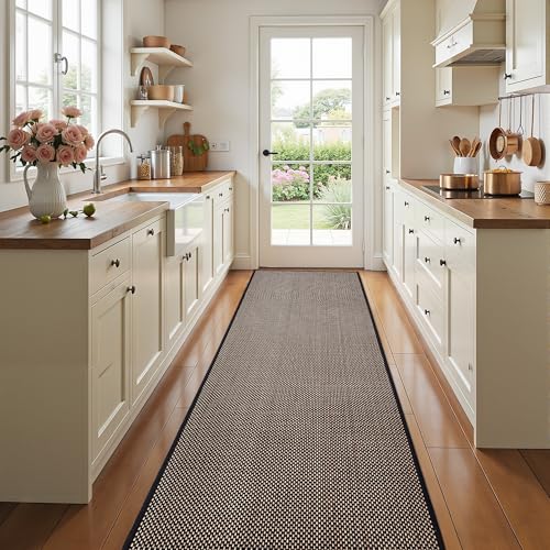 AIMPEAK Kitchen Rugs Non Slip Washable 24x60, Cushioned Rugs for Kitchen Floor, Absorbent Runner Rug Comfort Mats with Rubber Backing for Kitchen, Hallway, Office, Home Brown and Black, 24"x60" - color: Brown&black, size: 24"x60"