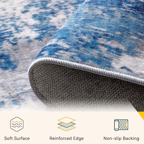 RELEANY Washable Runner 2'x7' Abstract Area Rug for Hallway Blue Gray - color: Blue/Gray, size: 2' x 7' (Runner)