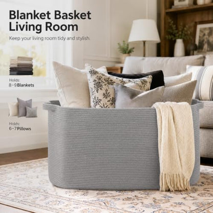 OIASKET 108L Extra Large Blanket Basket Living Room, 24.8" x 16.2" x 16.2" - color: Light Grey, size: 24.8" x 16.2" x 16.2"