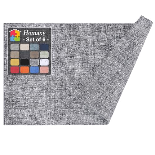 Homaxy PU Faux Leather Placemats for Dining Table, Set of 6, Black & White - color: Black & White