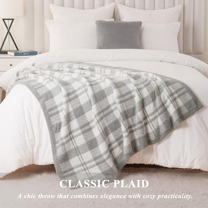 Battilo Farmhouse Checkered Throw Blanket for Couch, 50"x60" - color: Grey