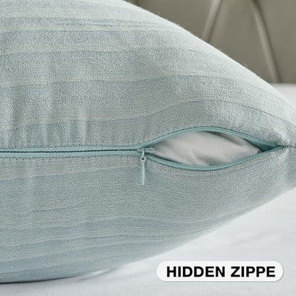 FUTEI Pack of 2 Chenille Striped Throw Pillow Covers 16x16 Inch,Grey Blue - color: Grey Blue, size: 16" x 16" (Pack of 2)