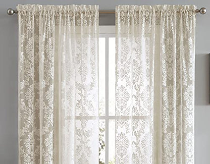 Warm Home Designs 54 x 84 Inch Golden Damask Lace Curtains. FI Linen 84 - color: Golden Linen, size: 54"W x 84"L (Pack of 2)
