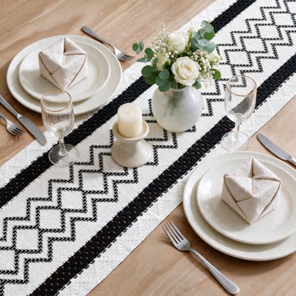 Artoid Mode Black Stripe Diamond Woven Table Runner 12x36 Inch - color: Black, size: 12" x 36", Table Runner