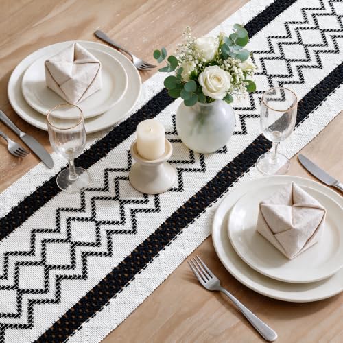 Artoid Mode Black Stripe Diamond Woven Table Runner 12x48 Inch - color: Black, size: 12" x 48", Table Runner